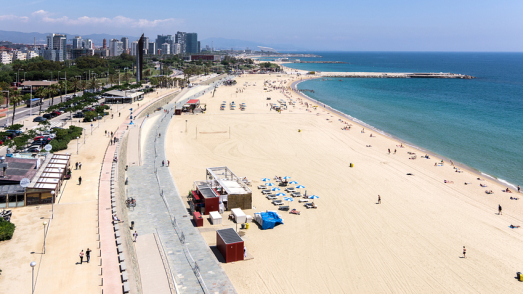 Bogatell Beach with calm shoreline in Barcelona