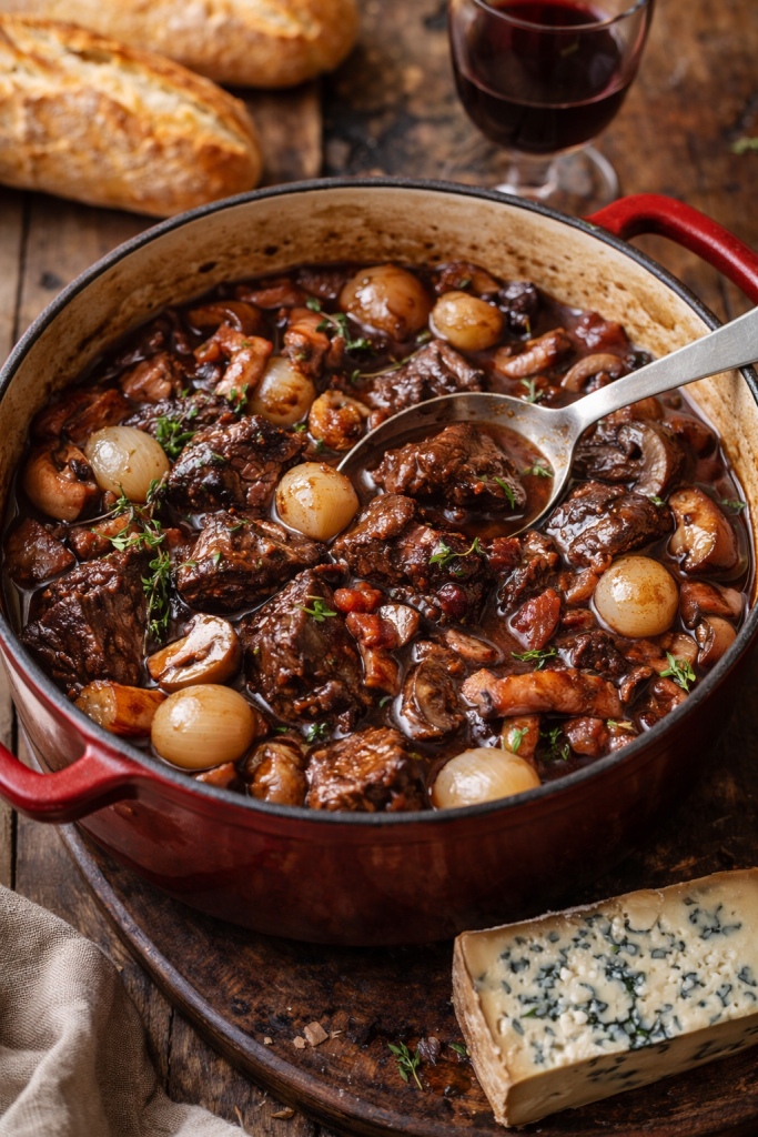 Traditional boeuf bourguignon French dish