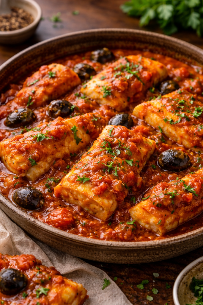 Stocafi traditional Monaco dish made with dried cod in tomato sauce and herbs