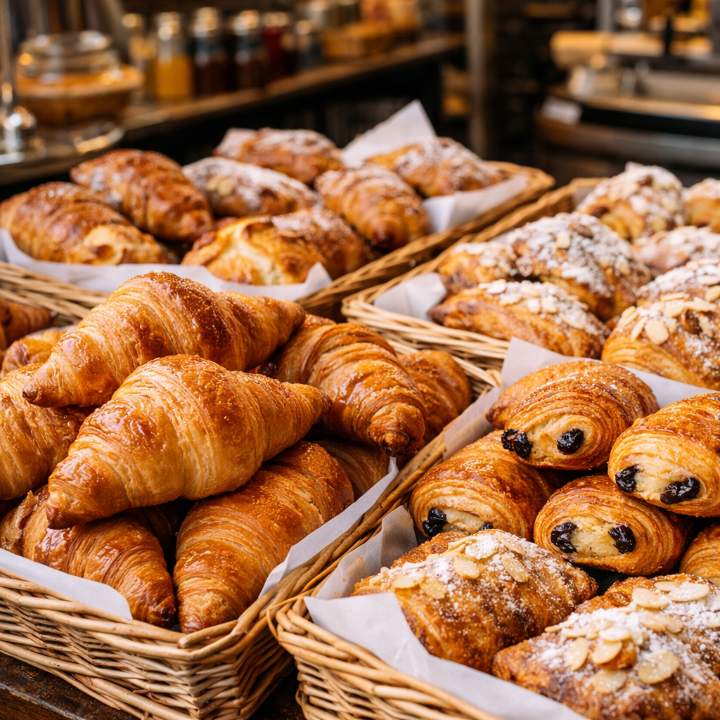 Fresh croissants and pastries from a Paris bakery