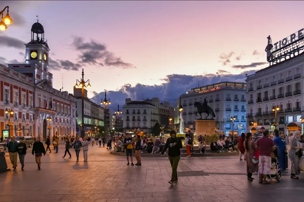 Puerta del Sol square with people in central Madrid