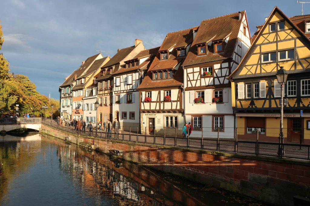 Alsace village with colorful houses and traditional architecture