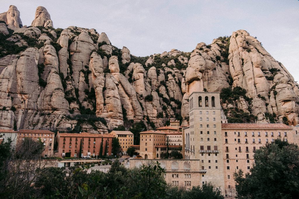 Montserrat mountain monastery with dramatic rock formations near Barcelona