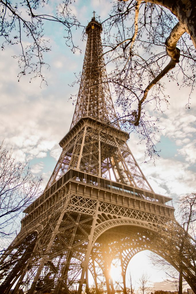 Eiffel Tower in Paris viewed from the city streets
