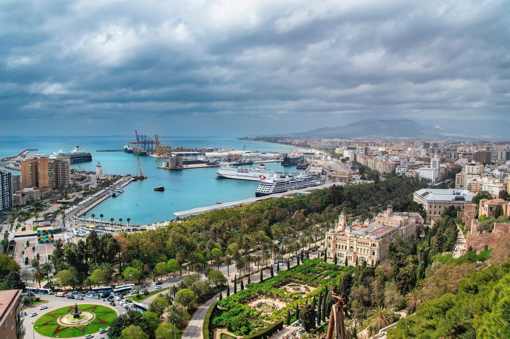 Alcazaba of Málaga overlooking the port and coastline