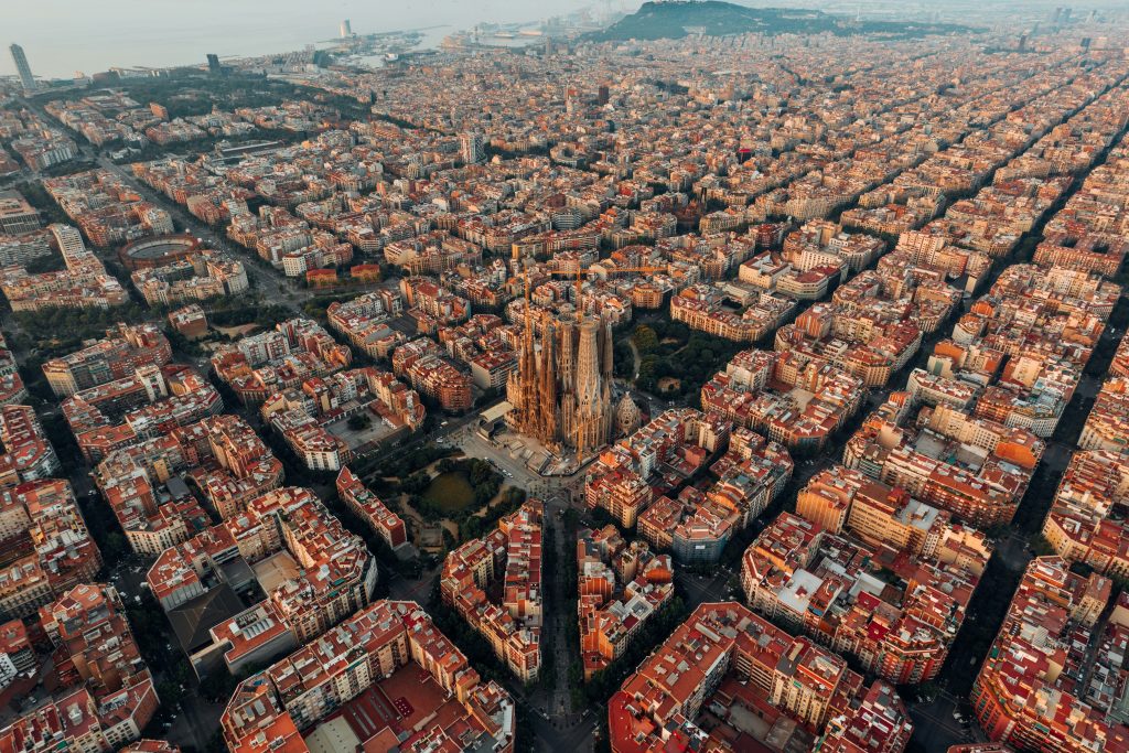 Barcelona city skyline with Sagrada Familia
