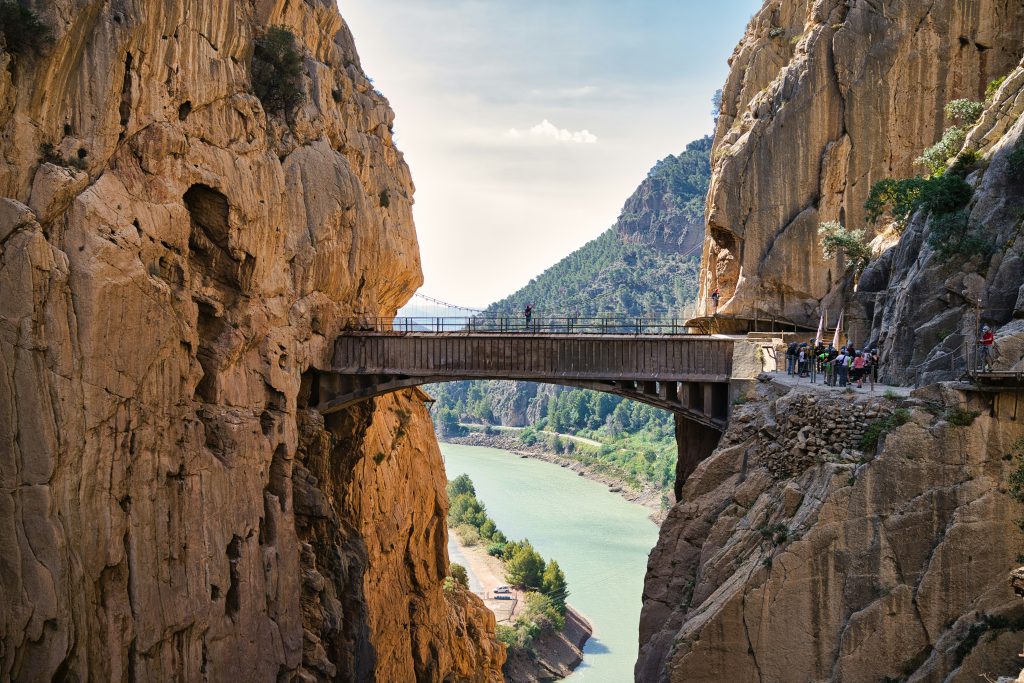 Caminito del Rey hiking trail suspended along steep cliffs and canyons in southern Spain