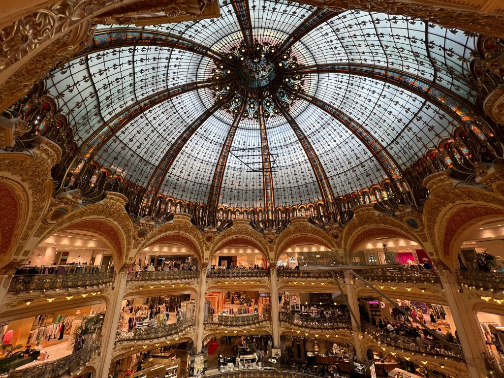 Galeries Lafayette interior with famous glass dome in Paris