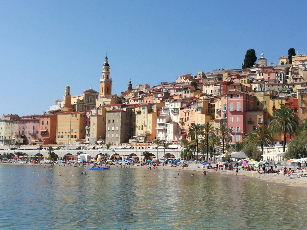 Menton old town with colorful buildings near the Italian border