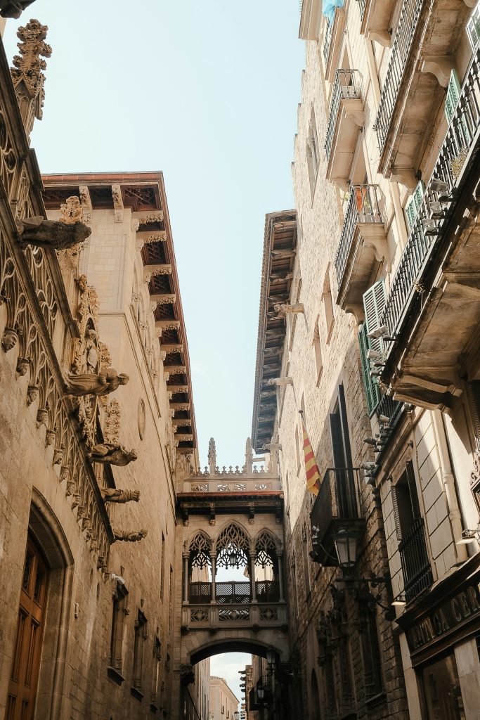 Narrow medieval street in the Gothic Quarter of Barcelona