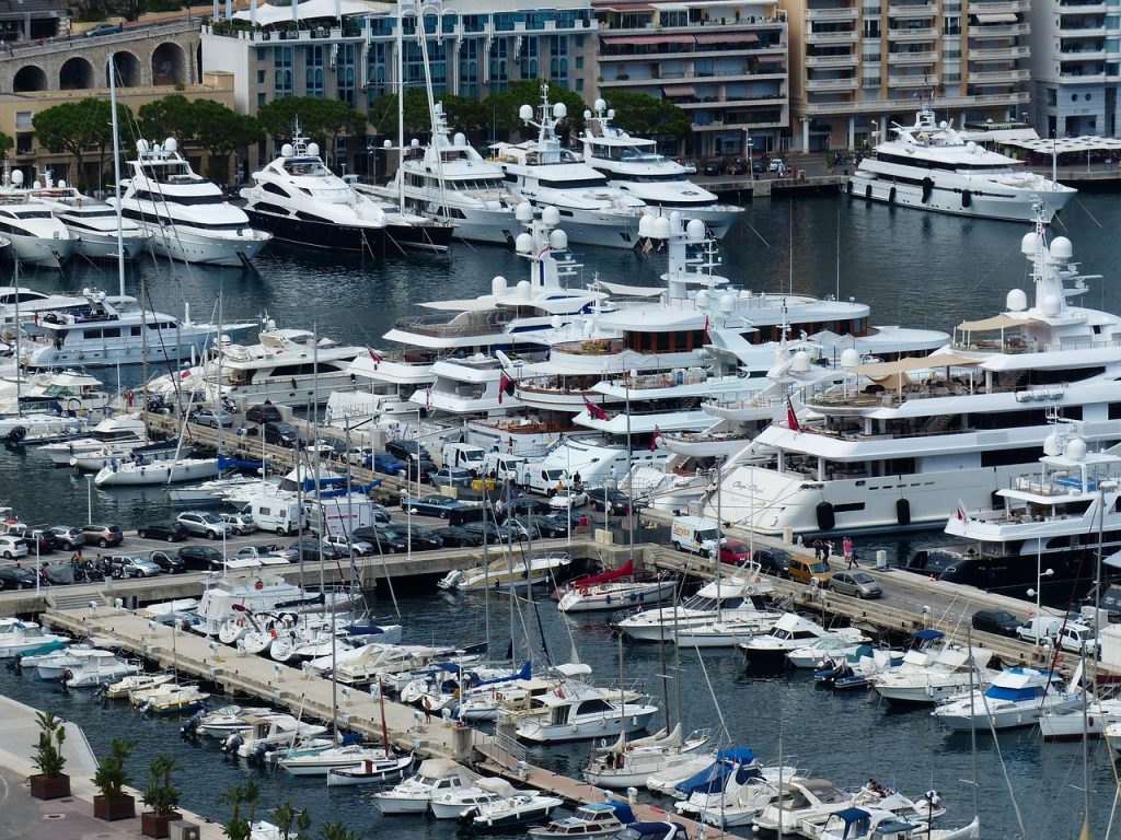 Luxury yachts docked at Port Hercules harbor in Monaco