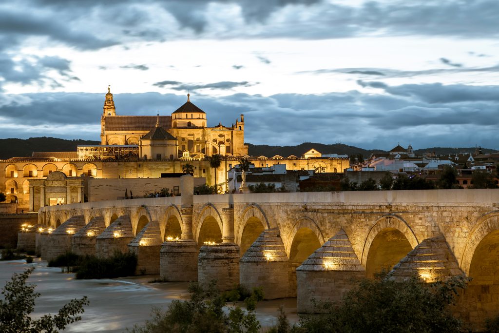 Mezquita of Córdoba with historic arches in the old town of Spain