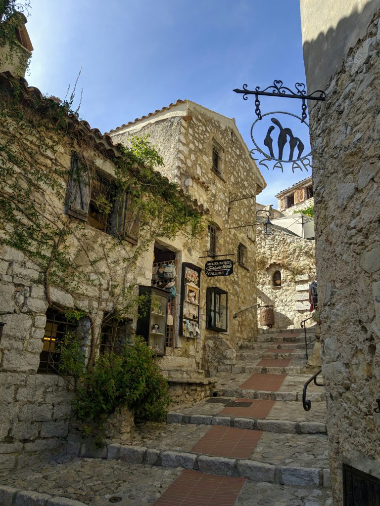 Eze village hilltop streets overlooking the Mediterranean Sea