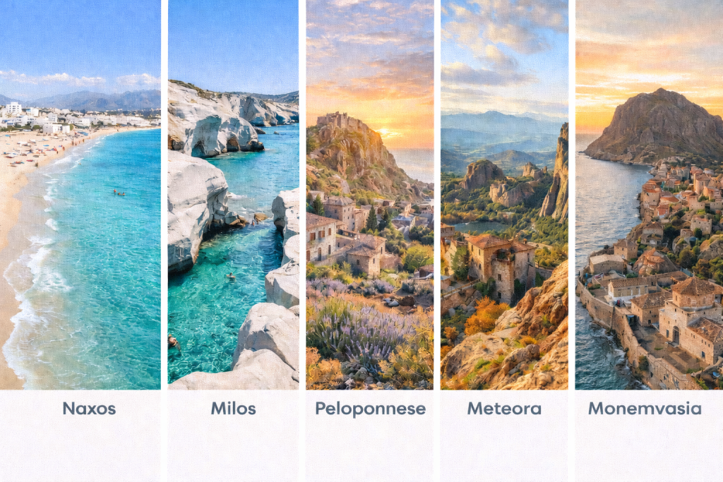 Hidden destinations in Greece: Naxos, Milos, Peloponnese, Meteora and Monemvasia