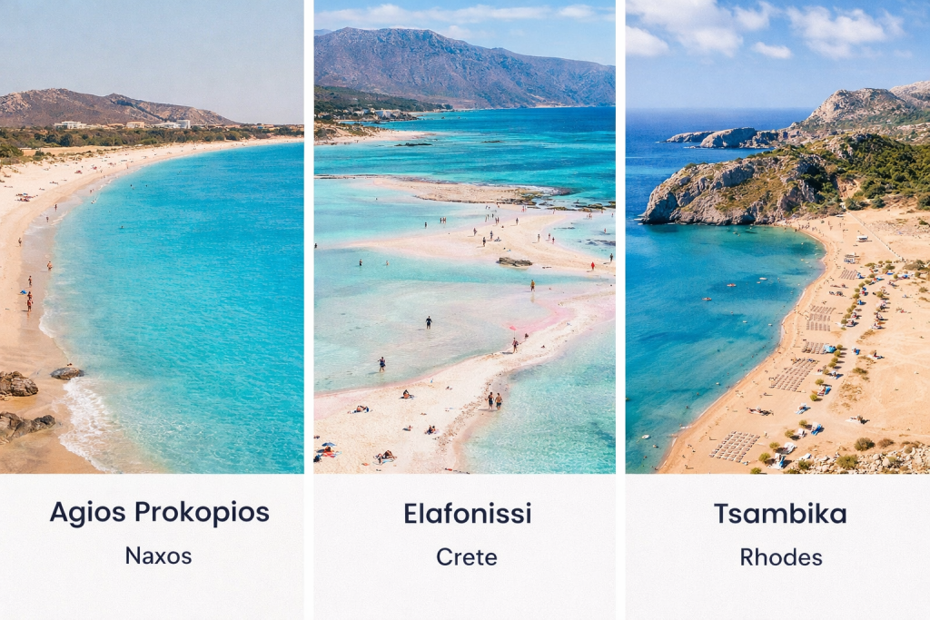 Best calm beaches in Greece: Agios Prokopios, Elafonissi and Tsambika