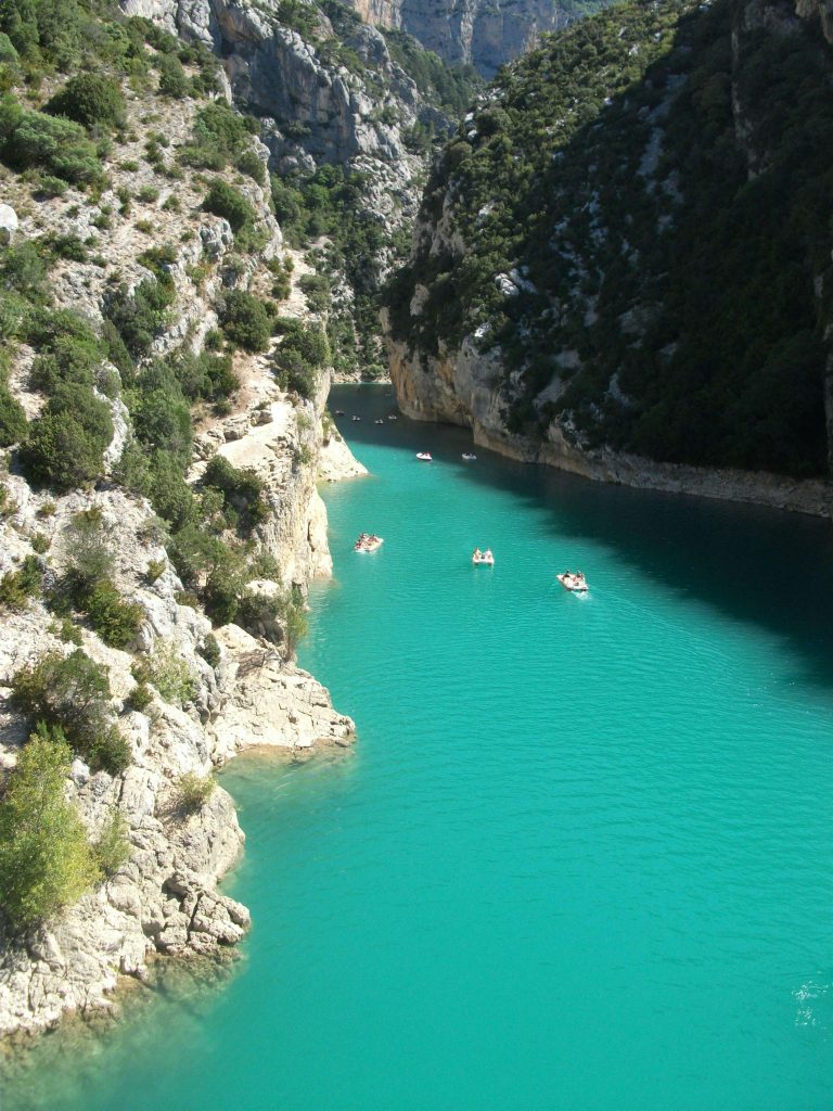 Gorges du Verdon canyon in Provence with turquoise river and limestone cliffs