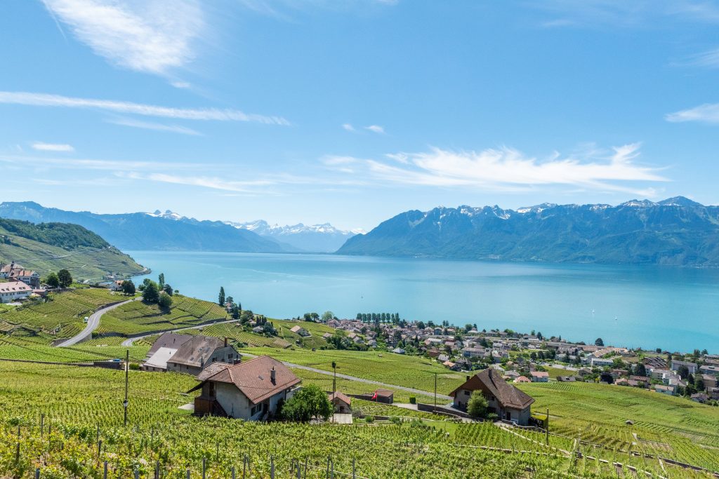 Lake Annecy with clear water and surrounding mountains