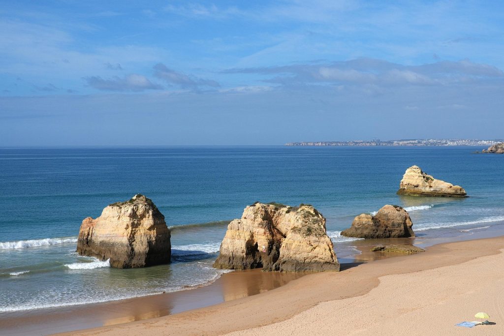 Praia da Rocha beach in Portimão Algarve with wide sandy shore