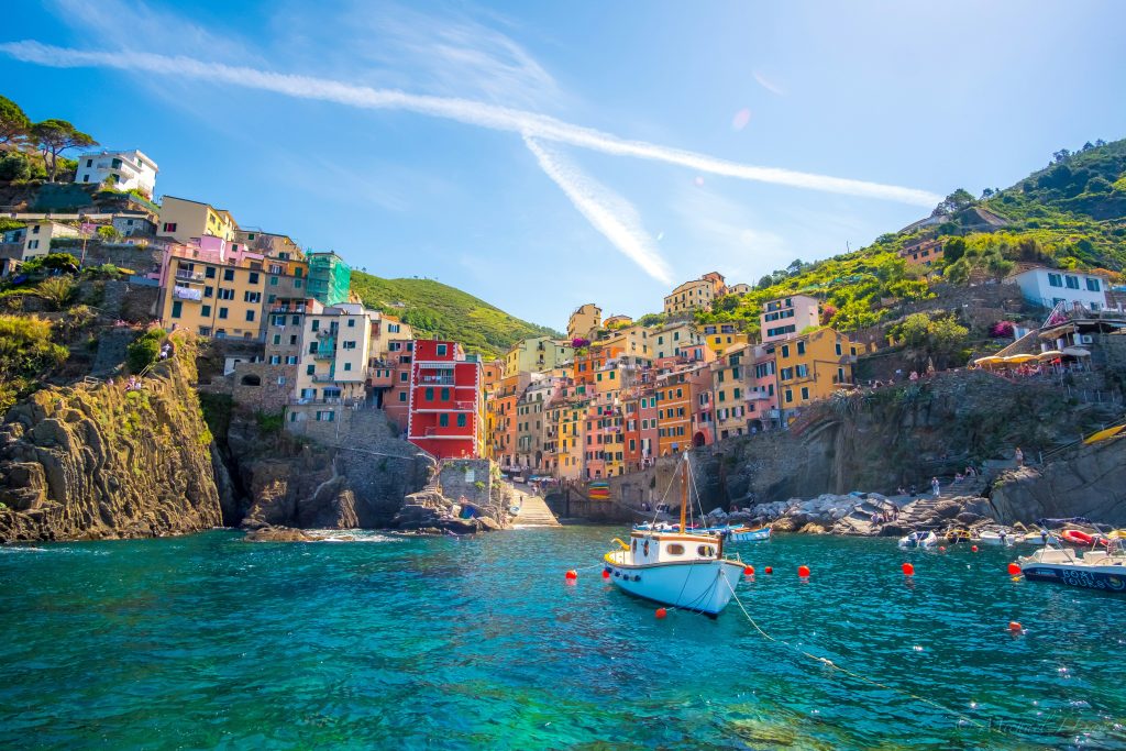 The five colorful coastal villages of Cinque Terre connected by scenic hiking paths and seaside cliffs