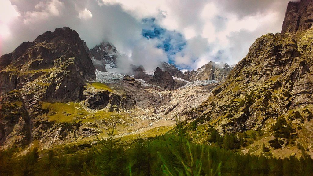 Hiking trail in the Mont Blanc Massif during summer