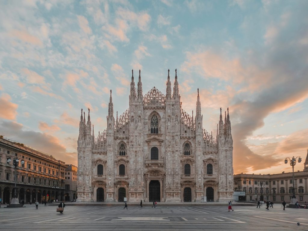 Milan city skyline with modern architecture and historic landmarks in Italy
