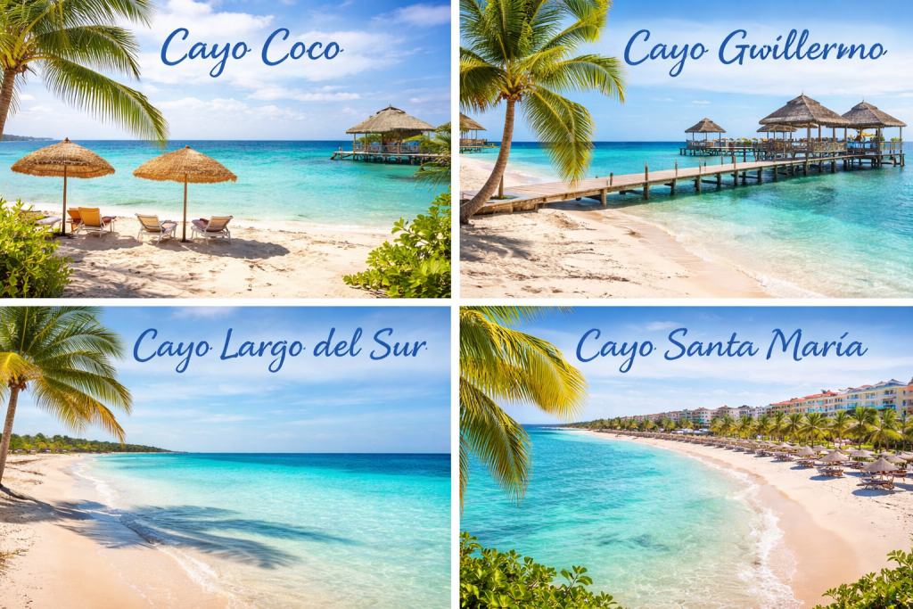 Beautiful beaches of Cayo Coco, Cayo Guillermo, Cayo Largo del Sur and Cayo Santa Maria in Cuba travel guide Caribbean islands