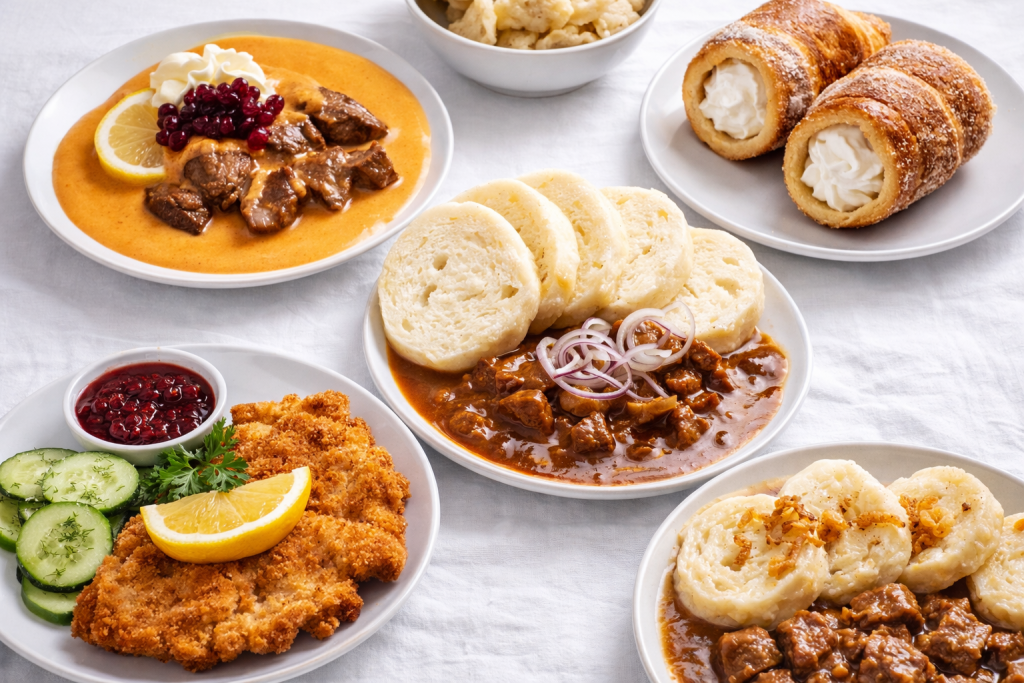 Czech cuisine traditional dishes svickova goulash trdelnik schnitzel dumplings authentic food Czech Republic travel guide