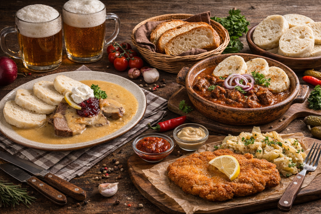 traditional czech food brno travel guide svickova goulash schnitzel dumplings authentic cuisine