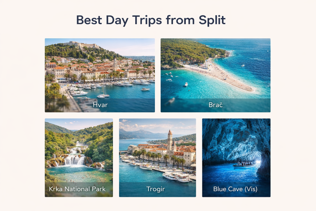 best day trips from split croatia hvar brac krka national park trogir blue cave vis travel guide collage