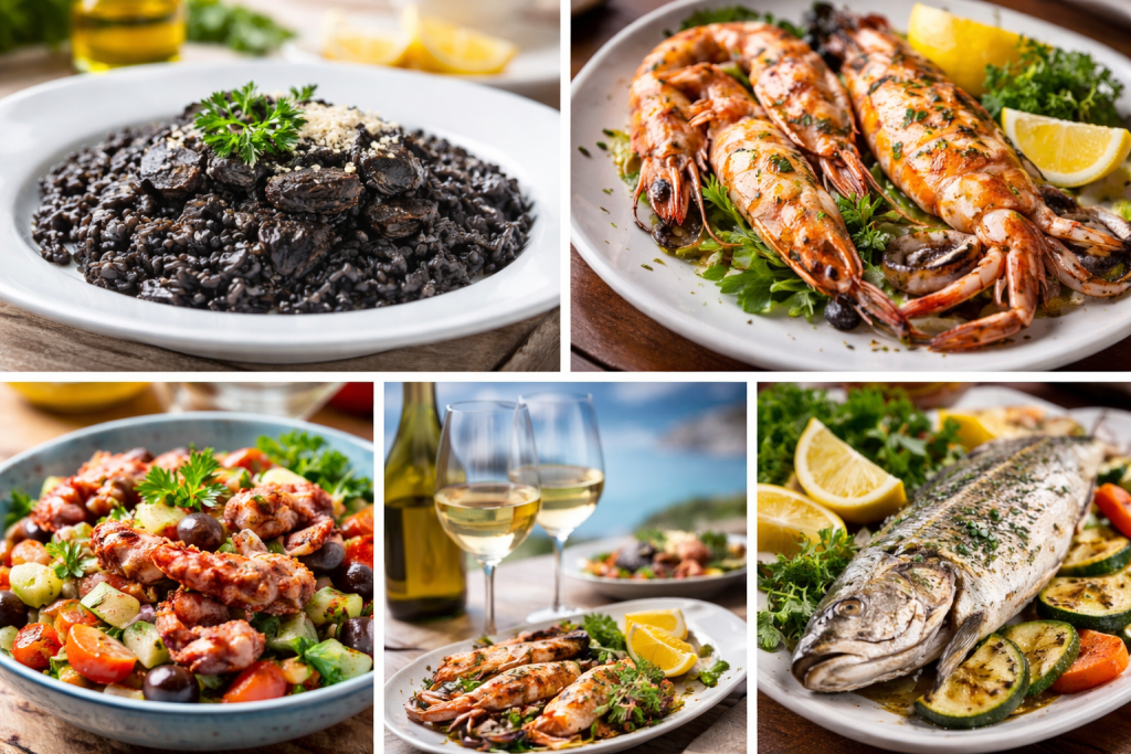 Dubrovnik traditional food black risotto seafood dishes octopus salad fresh fish Croatia travel guide cuisine