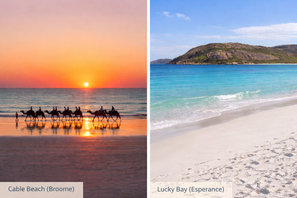 Cable Beach Broome sunset and Lucky Bay Esperance Western Australia beaches