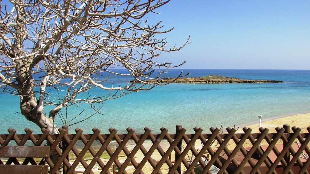 Fig Tree Bay beach in Protaras Cyprus with clear turquoise Mediterranean water