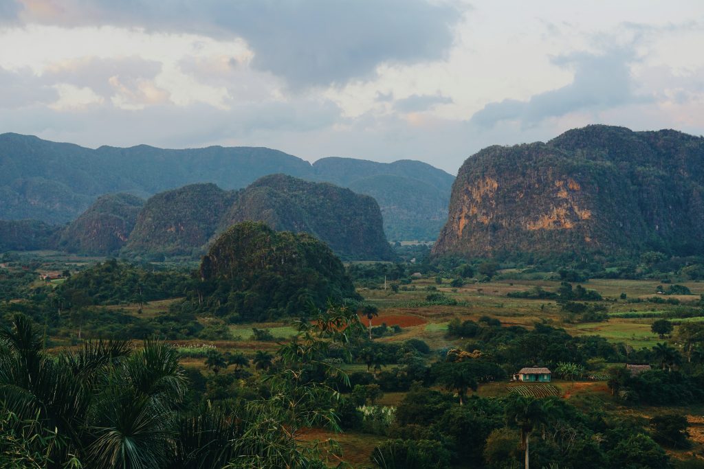 Tobacco farms and limestone mountains in Vinales Valley Cuba travel guide countryside landscape