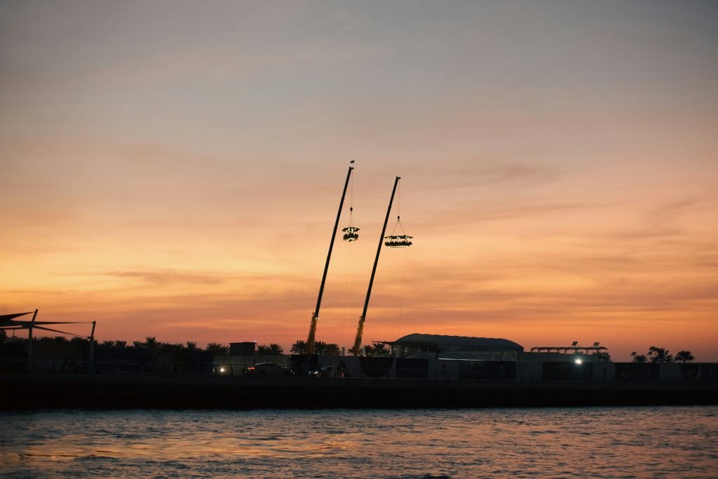 Dinner in the sky experience in Dubai with people dining high above the city