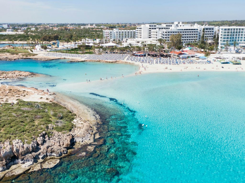 Nissi Beach Ayia Napa Cyprus turquoise Mediterranean sea and white sand beach