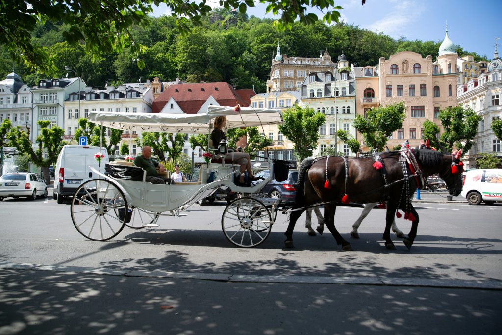 Karlovy Vary spa town colorful buildings and thermal springs day trip from Prague Czech Republic