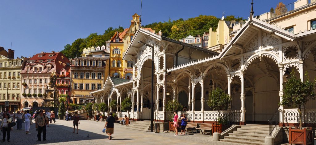 karlovy vary market colonnade wooden architecture spa town czech republic