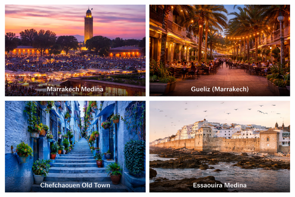 Morocco travel guide – best areas to stay in Morocco including Marrakech Medina, Gueliz, Chefchaouen Old Town and Essaouira Medina