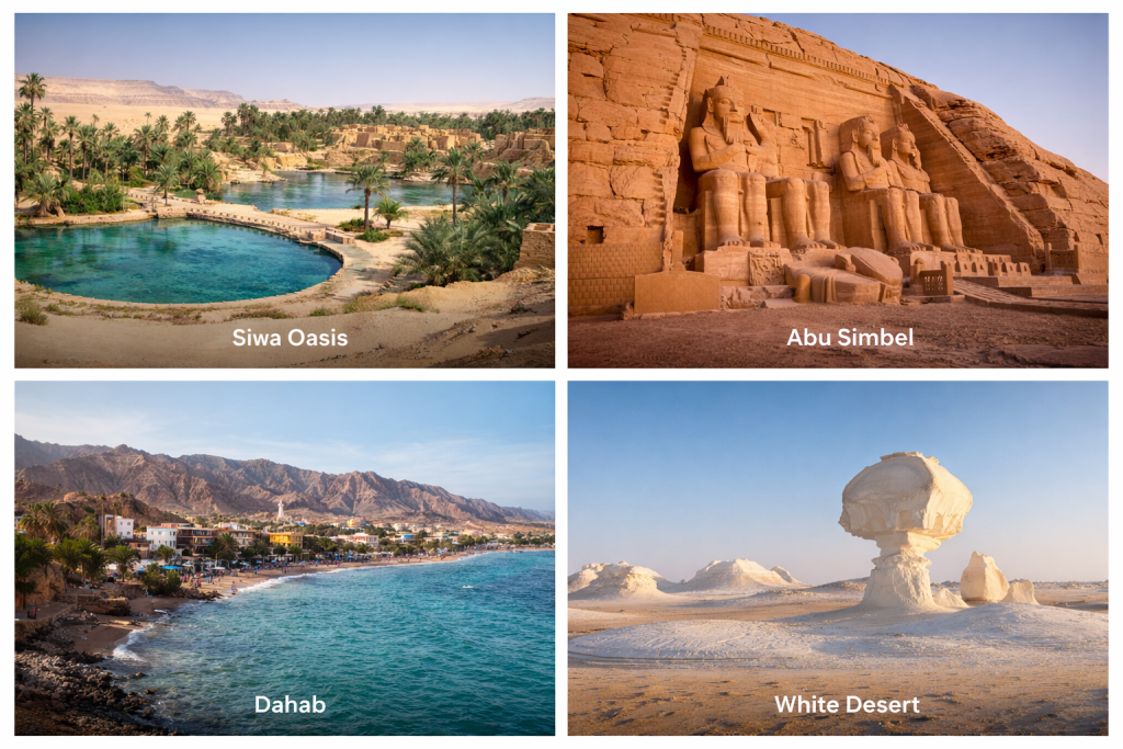 Hidden gems in Egypt including Siwa Oasis Abu Simbel Dahab and White Desert unique travel destinations
