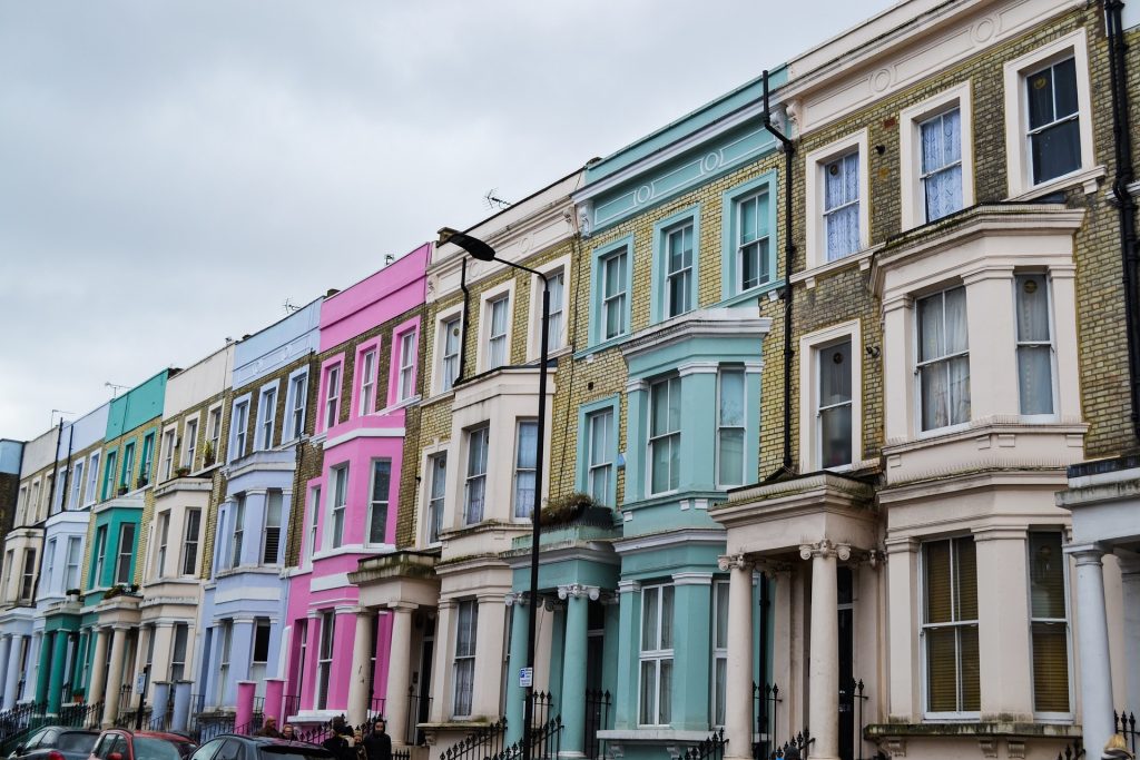 colorful houses on a quiet street in Notting Hill London