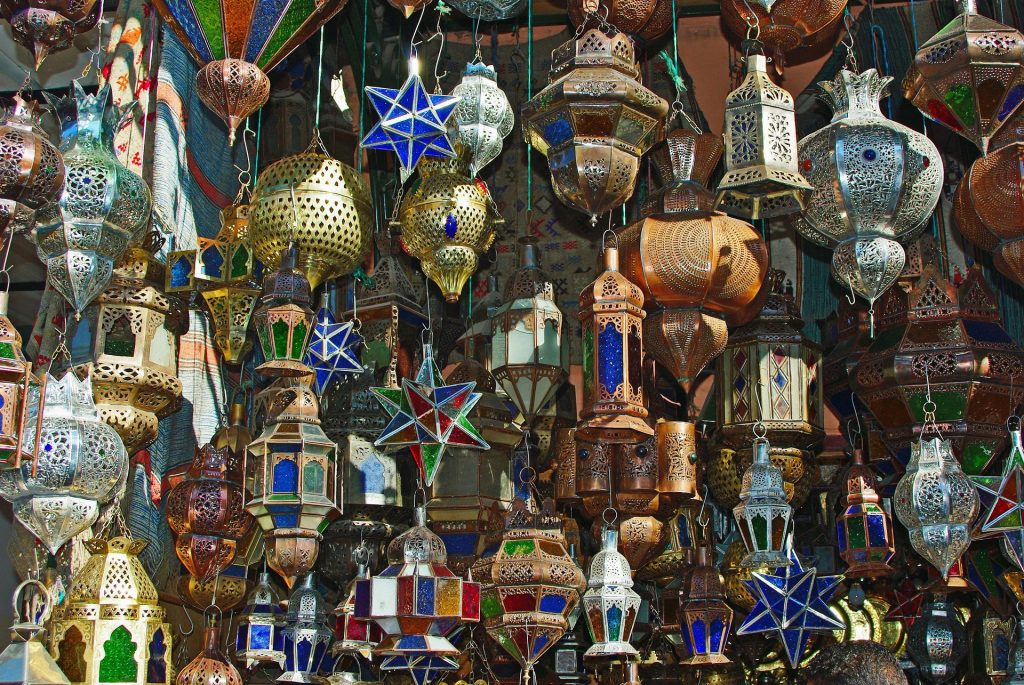 Morocco travel guide – traditional Moroccan lanterns in Marrakech souk market