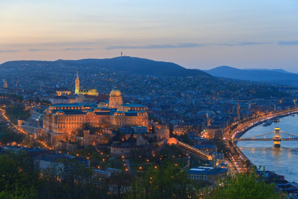 night view of Budapest with Danube river, Buda Castle and city lights