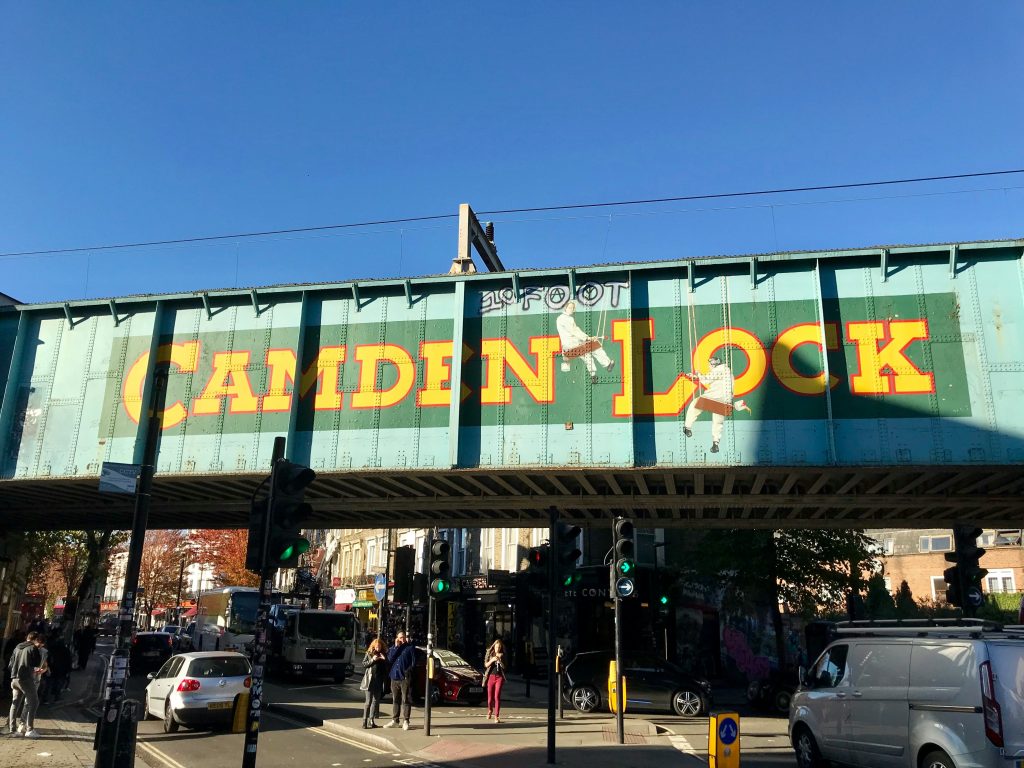 Camden Market with street food stalls and people exploring the area