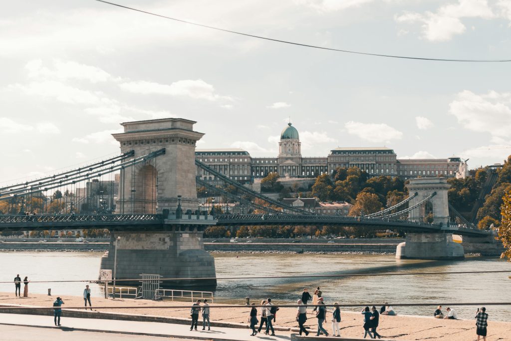 sunset view along the Danube river in Budapest
