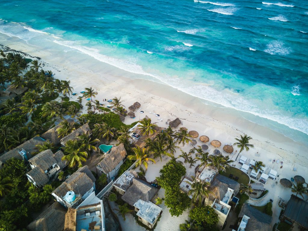Tulum ruins overlooking the Caribbean Sea Mexico with cliffs and turquoise water
