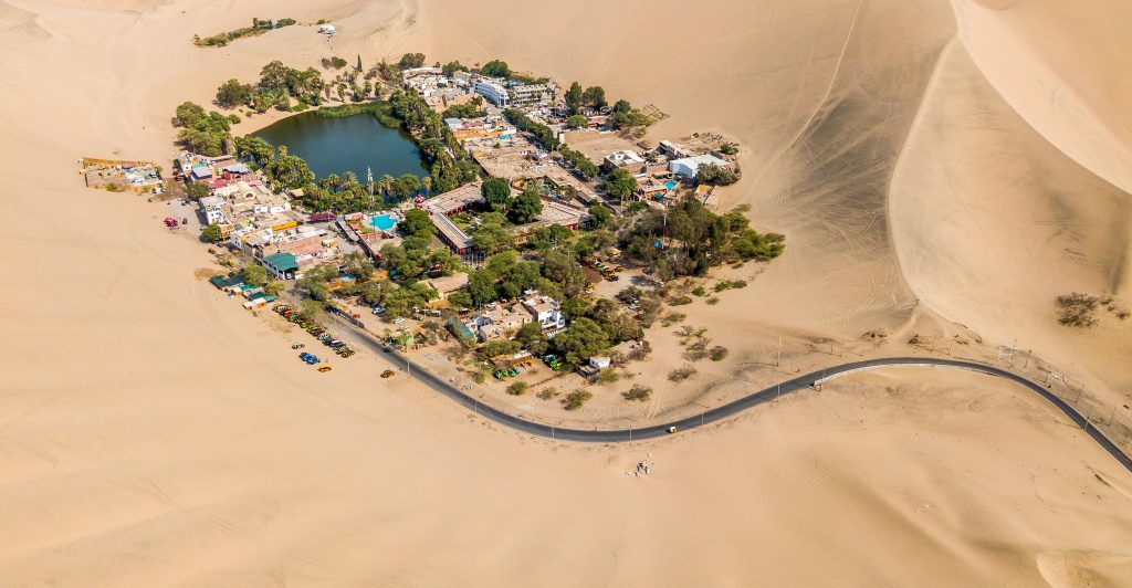 Huacachina oasis and sand dunes in the Peruvian desert