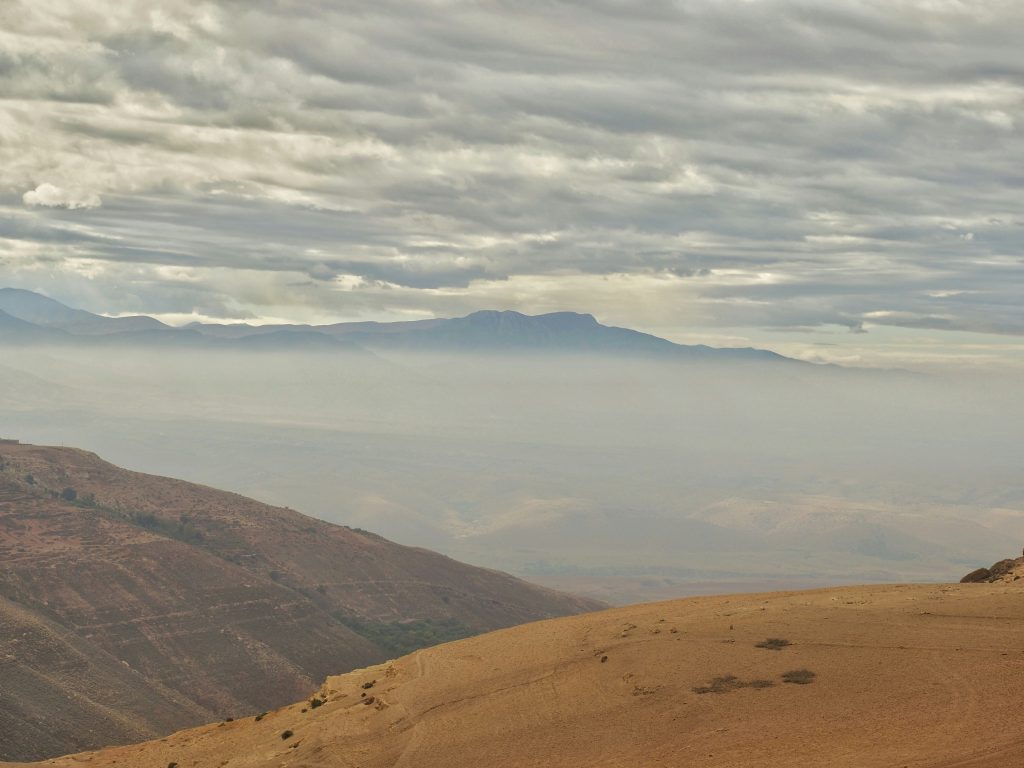 Mountain landscape with dramatic clouds near Marrakech